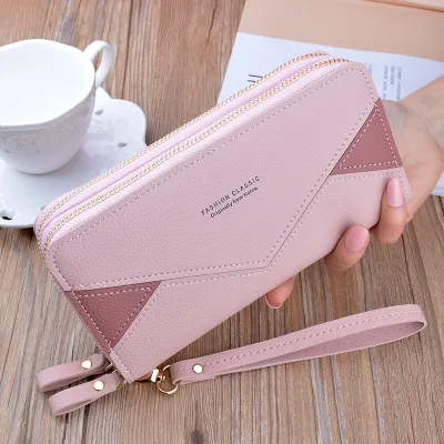 Women Long Sleeve Double Zipper PU Wallets Urban Simplicity Solid Color