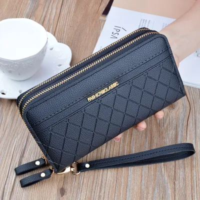 Women's Fashion Simple Plaid Large Capacity Double Zipper Long Purse Wallet