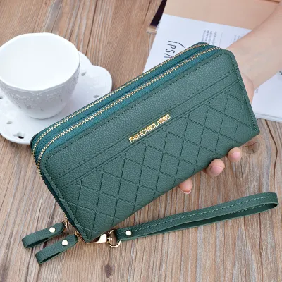 Women's Fashion Simple Plaid Large Capacity Double Zipper Long Purse Wallet
