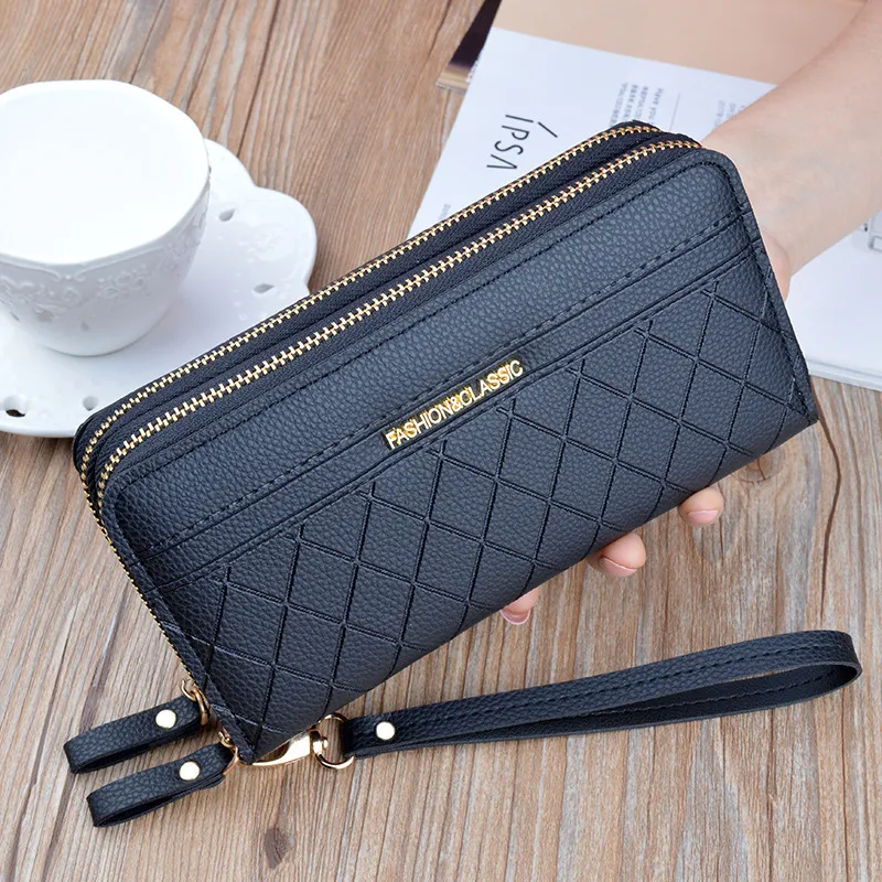 Women's Fashion Simple Plaid Large Capacity Double Zipper Long Purse Wallet