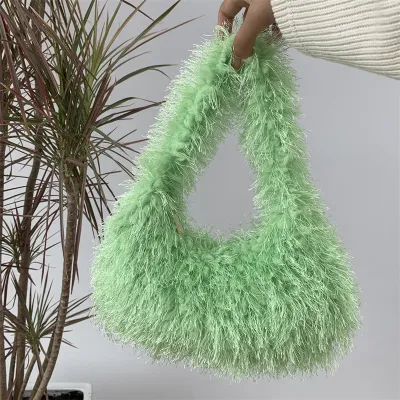 Autumn Winter Women Fashion Soft Plush Solid Color Handbag Small Square Bag