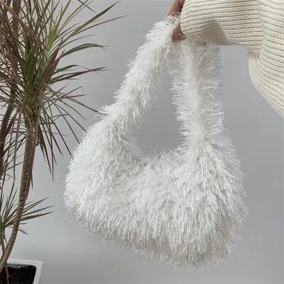 Autumn Winter Women Fashion Soft Plush Solid Color Handbag Small Square Bag
