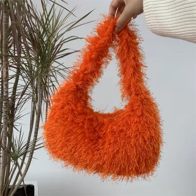 Autumn Winter Women Fashion Soft Plush Solid Color Handbag Small Square Bag