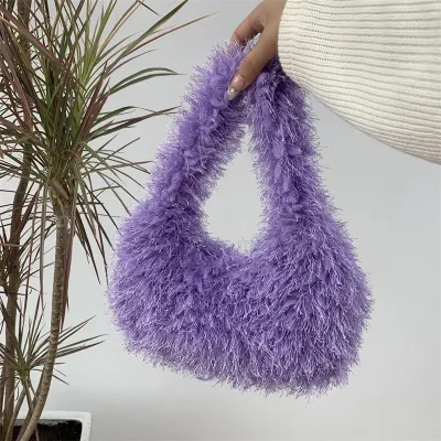 Autumn Winter Women Fashion Soft Plush Solid Color Handbag Small Square Bag