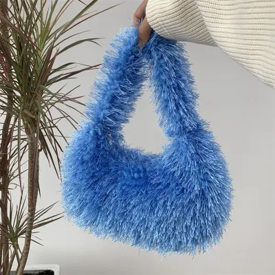 Autumn Winter Women Fashion Soft Plush Solid Color Handbag Small Square Bag