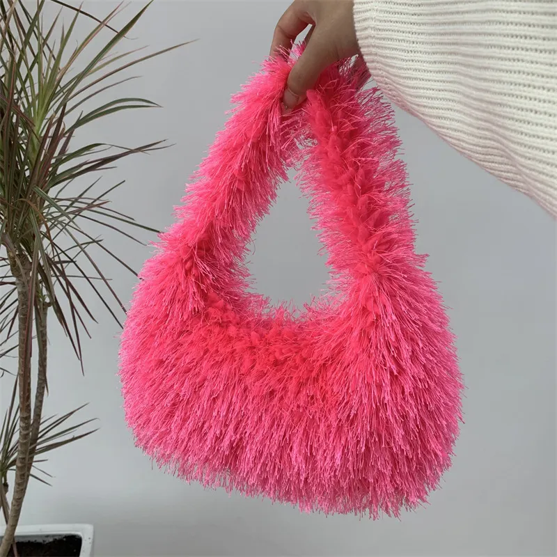 Autumn Winter Women Fashion Soft Plush Solid Color Handbag Small Square Bag