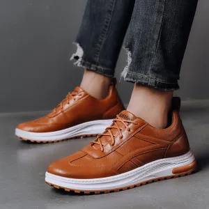 Men Fashion Casual Versatile Round-Toe Lace-Up Thick-Soled PU Shoes