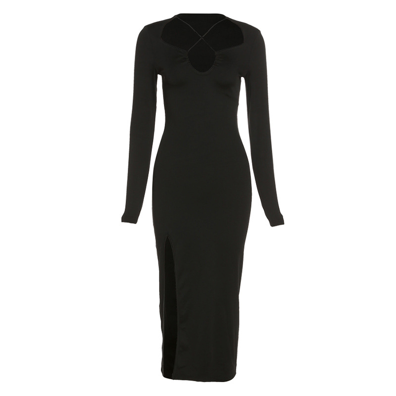 Wholesale Women Sexy Solid Color Long Sleeve Side Slit