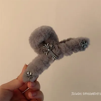 Y2k Autumn Winter Women's Fashion Black Plush Cross Hair Claws
