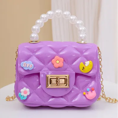 Kids Girls Fashion Sweet Candy Color Cartoon Patch Mini PVC Crossbody Street Trend Bag