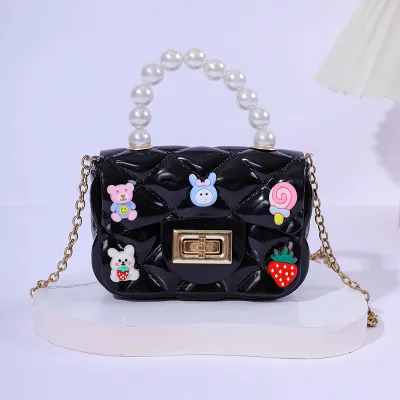 Kids Girls Fashion Sweet Candy Color Cartoon Patch Mini PVC Crossbody Street Trend Bag