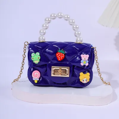 Kids Girls Fashion Sweet Candy Color Cartoon Patch Mini PVC Crossbody Street Trend Bag