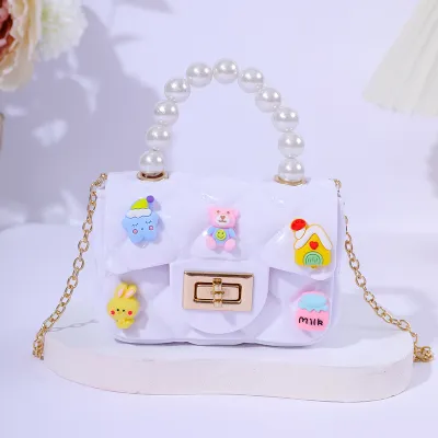 Kids Girls Fashion Sweet Candy Color Cartoon Patch Mini PVC Crossbody Street Trend Bag
