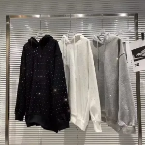 Women Fashionable Loose Plus Size Rhinestone Long Sleeve Hooded Sweatshirt