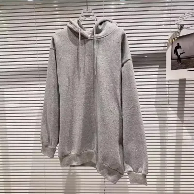 Women Fashionable Loose Plus Size Rhinestone Long Sleeve Hooded Sweatshirt