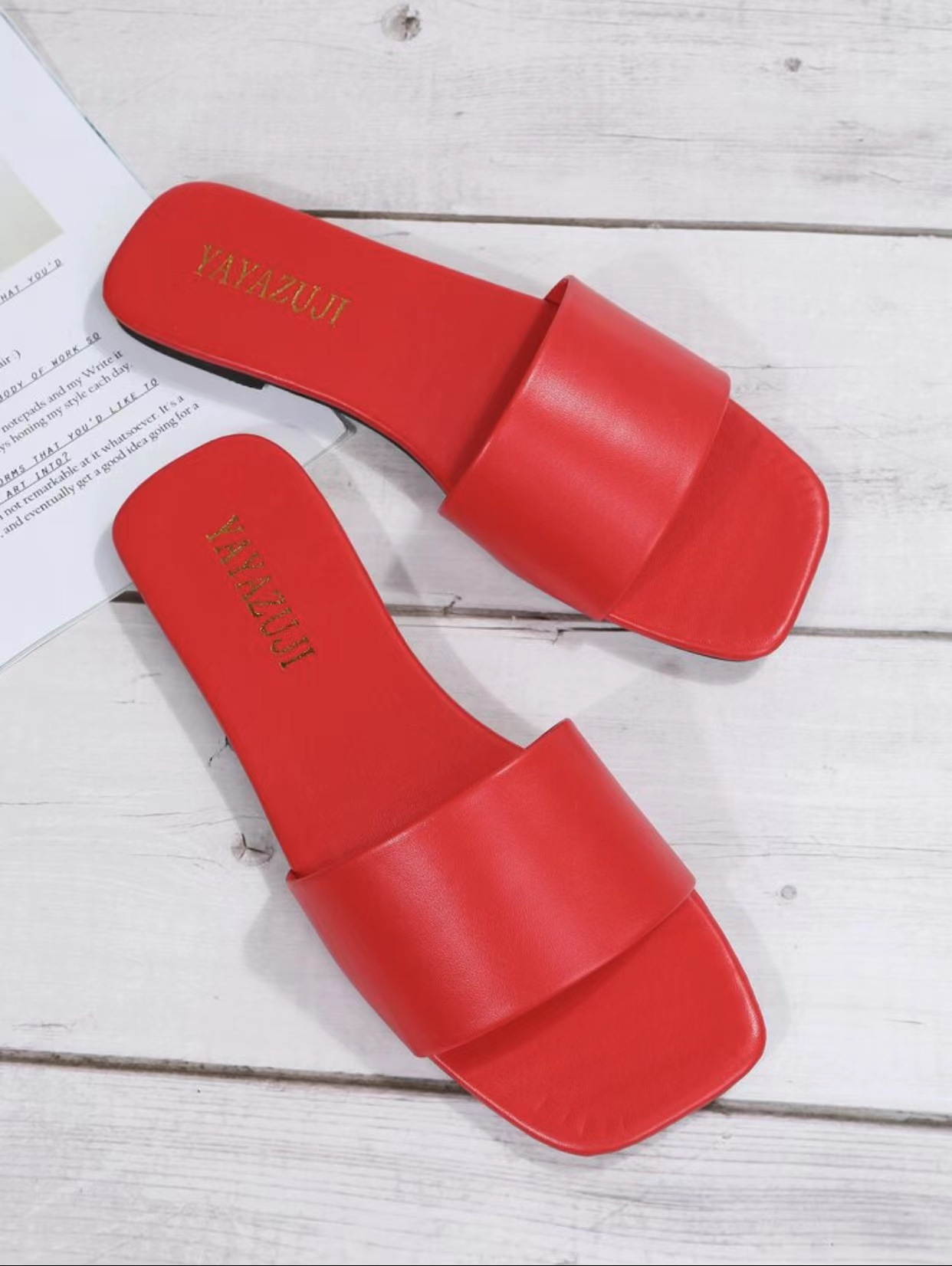 【COLOR iN ID】Eyelet Flat Slippers Amazon.com: Ladies Fashion Summer Solid Color Leather Strap