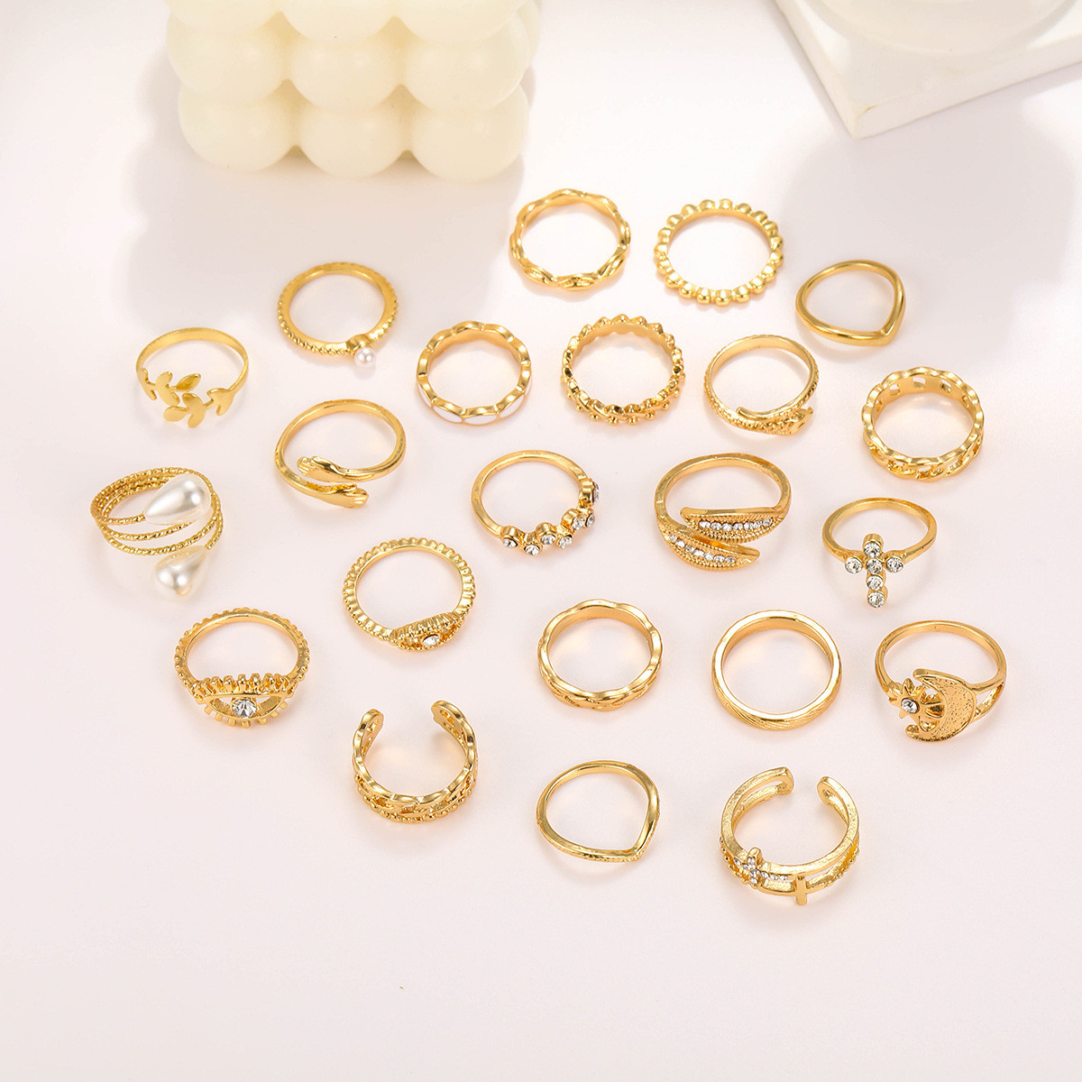 Wholesale Women Fashion Simple Cross Moon Leaves Alloy Ring