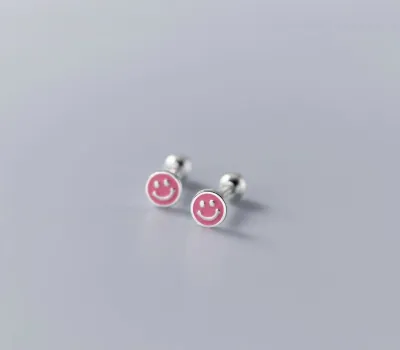 Women 925 Sterling Silver Smiley Face Geometric Fashion Simple Stud Earrings