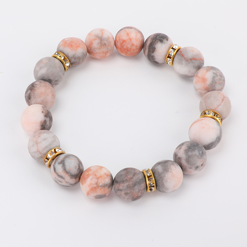 ブレスレット Semi Precious Beads Bracelet #7930 Wholesale Women Fashion Pink Zebra Circle Diamond Beaded