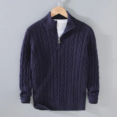 Men Casual Knitted Long-Sleeved Zipper Loose Sweater for Autumn Winter