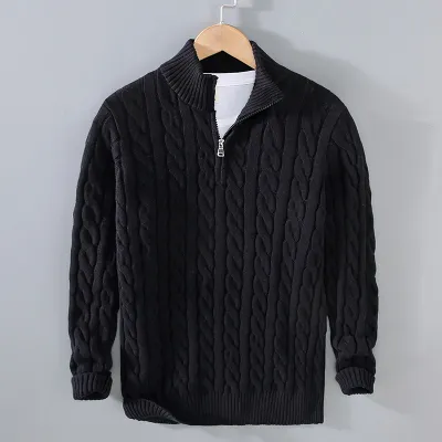 Men Casual Knitted Long-Sleeved Zipper Loose Sweater for Autumn Winter