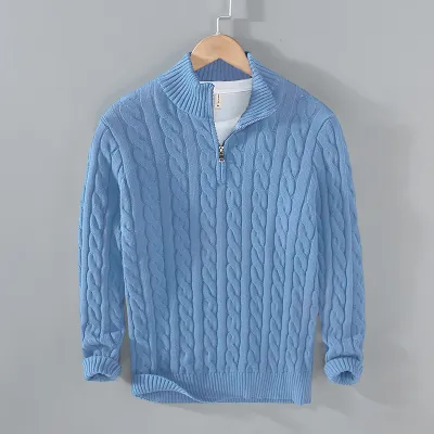 Men Casual Knitted Long-Sleeved Zipper Loose Sweater for Autumn Winter