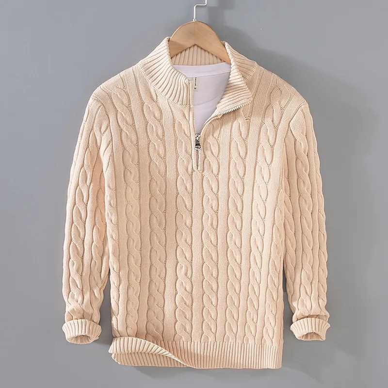 Men Casual Knitted Long-Sleeved Zipper Loose Sweater for Autumn Winter
