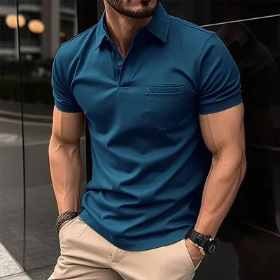 Men Casual Solid Color Short Sleeve Polo Shirt