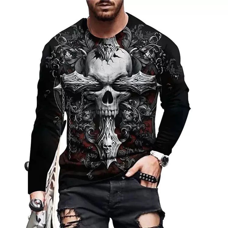 Wholesale Men Fashion Casual Skull 3D Print Plus Size Long