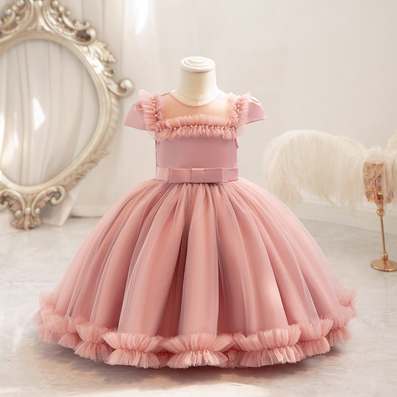 Wholesale Kids Toddler Big Girls Casual Cute Party Mesh Raglan Sleeve Round Neck Tutu Princess Dress
