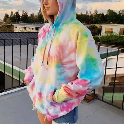 Women Fashion Tie-Dye Printed Loose Hoodies