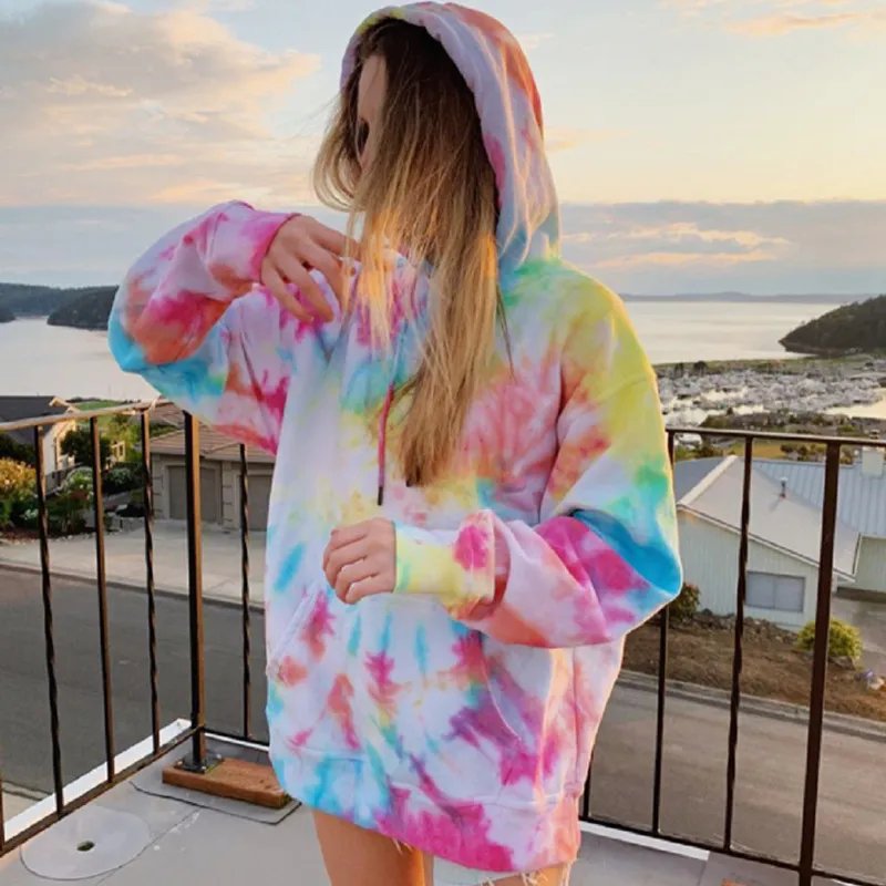 Women Fashion Tie-Dye Printed Loose Hoodies