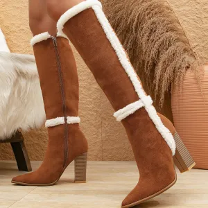 Women Winter Fashion Suede Plush Pointed Heel Snow Boots