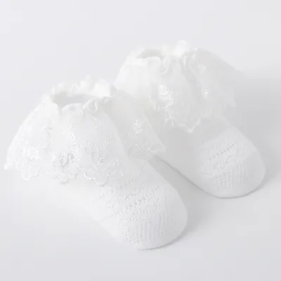 Kids Unisex Cute Solid Color Lace Mesh Combed Cotton Socks Short Cylinder