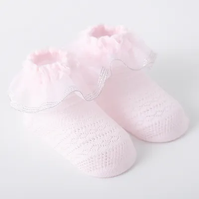 Kids Unisex Cute Solid Color Lace Mesh Combed Cotton Socks Short Cylinder