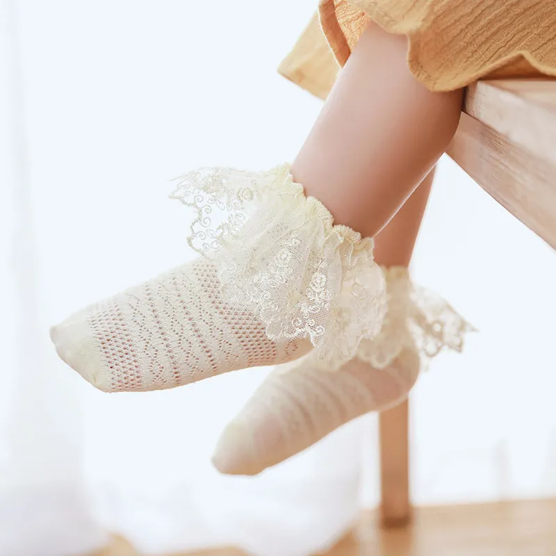 Kids Unisex Cute Solid Color Lace Mesh Combed Cotton Socks Short Cylinder