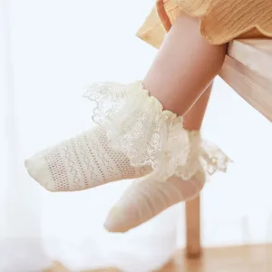 Kids Unisex Cute Solid Color Lace Mesh Combed Cotton Socks Short Cylinder