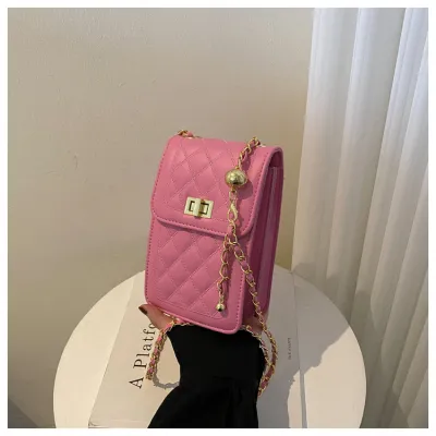 Women Fashion Rhomboid Flap Lock Rectangular Chain Crossbody Bag PU Street Trend Small