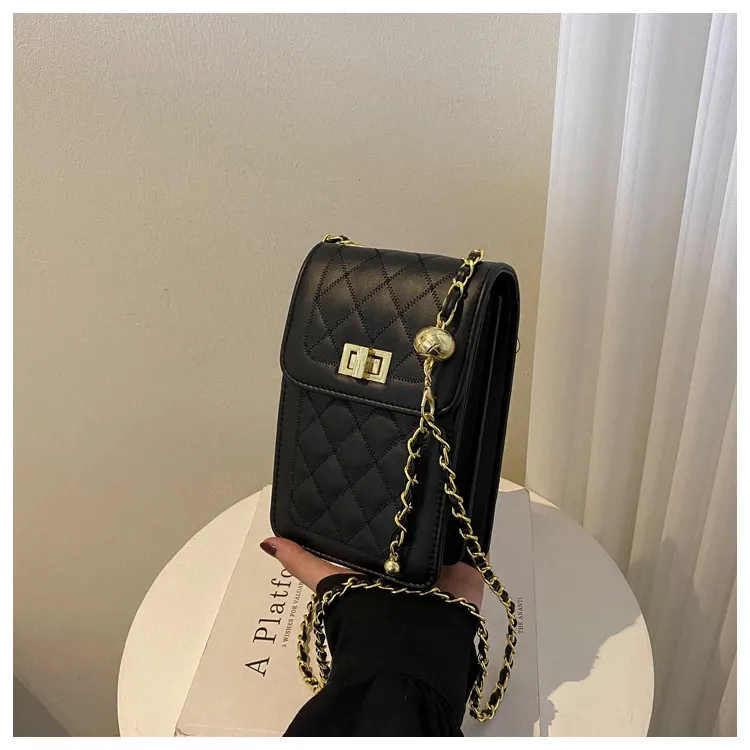 Women Fashion Rhomboid Flap Lock Rectangular Chain Crossbody Bag PU Street Trend Small