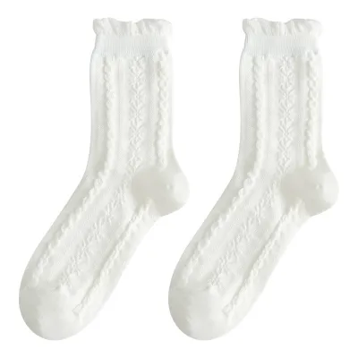 Women's Cotton Rhomboid Stripe Solid Color Mid Calf Socks