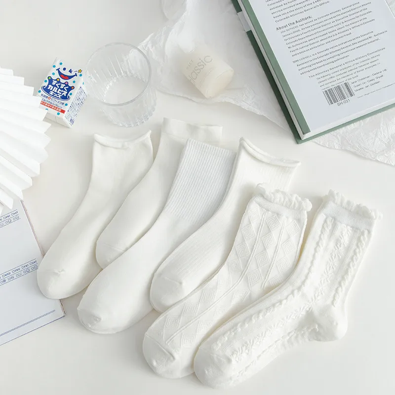Women's Cotton Rhomboid Stripe Solid Color Mid Calf Socks