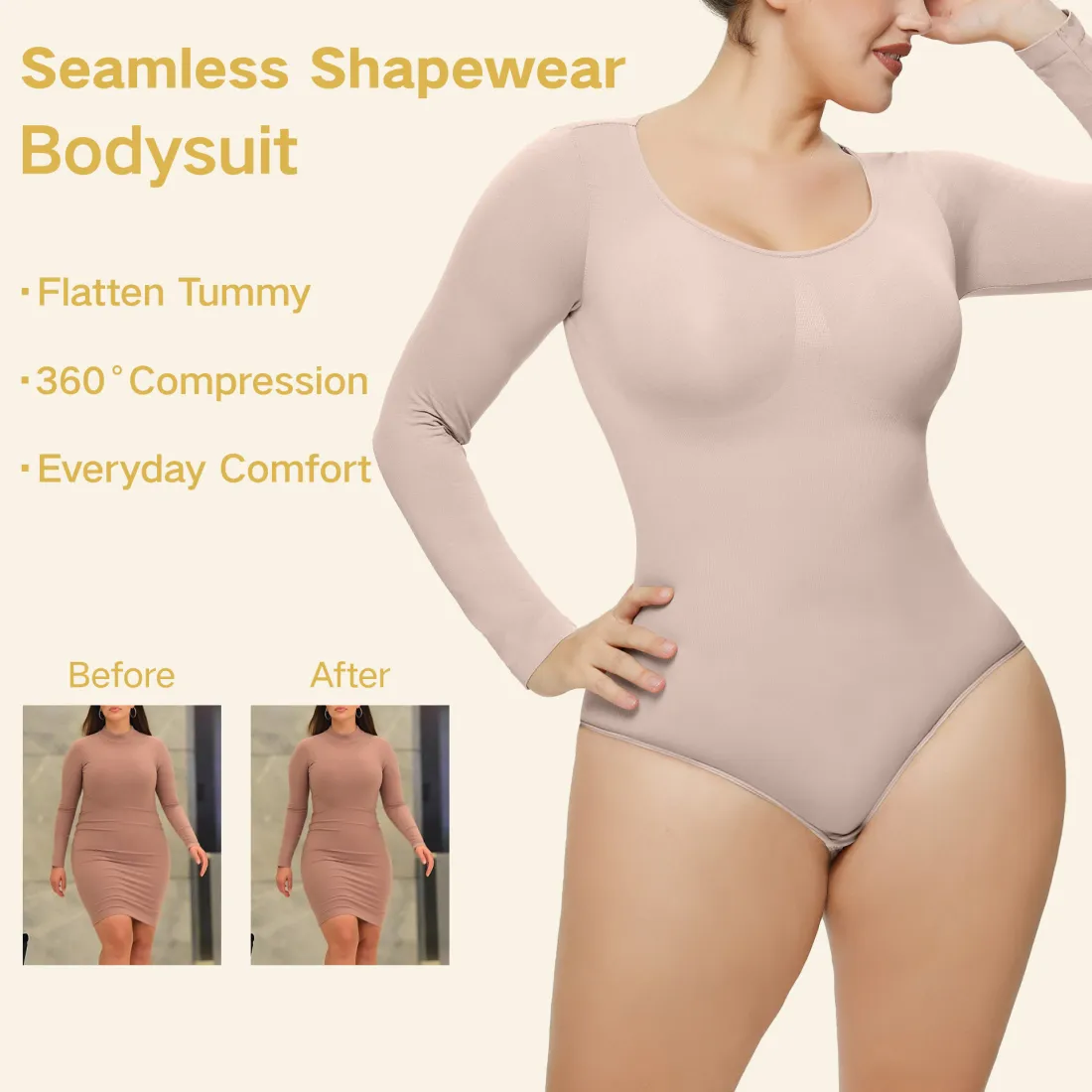 Wholesale Women Fashionable Solid Color Long Sleeve Body Shaper