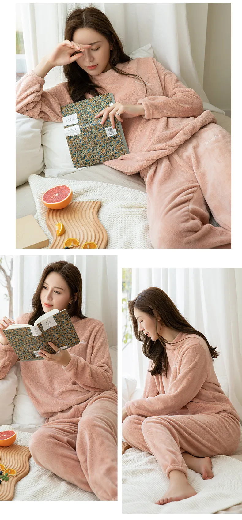 MFCHY Coral Fleece Pajamas for Women with Thickened Flannel