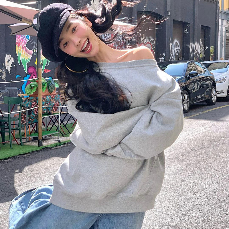 Wholesale Women Fashion Loose Oblique Shoulder Solid Color