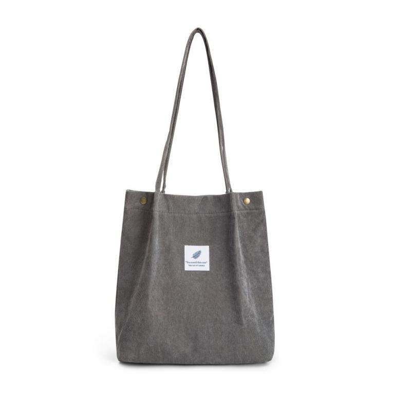 Wholesale Women Large Smiley Corduroy Shoulder Tote Bag