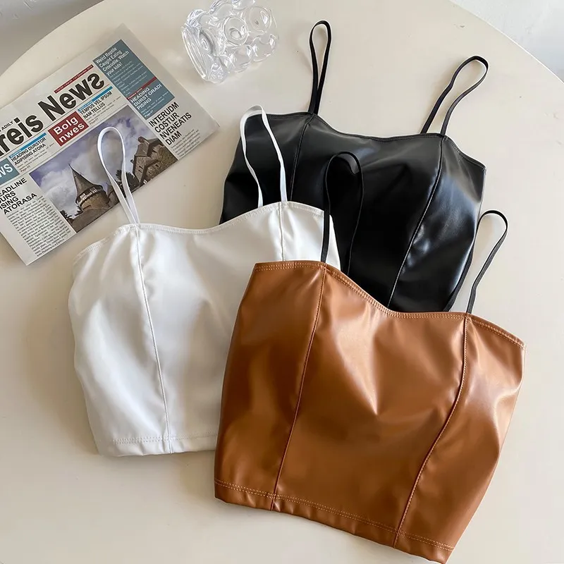 Women Sexy Camisole PU Top Nylon Vest