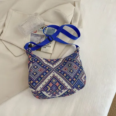 Women Fashion Ethnic Print PU Canvas Shoulder Crossbody Bag Medium
