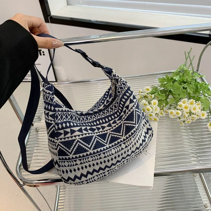 Women Fashion Ethnic Print PU Canvas Shoulder Crossbody Bag Medium