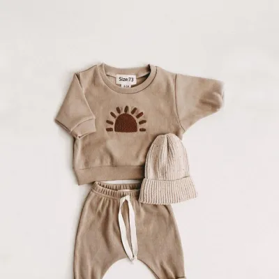 Kids Toddler Boys Girls Casual Cute Rainbow Stripe Long Sleeve Round Neck Sweatshirt Pants Set Cotton