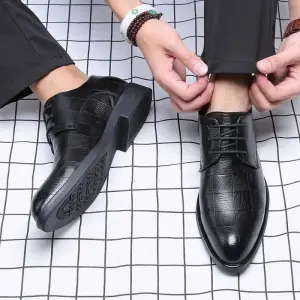 Men Fashion Business Versatile British Style Low Heel Ankle Lace-Up PU Shoes